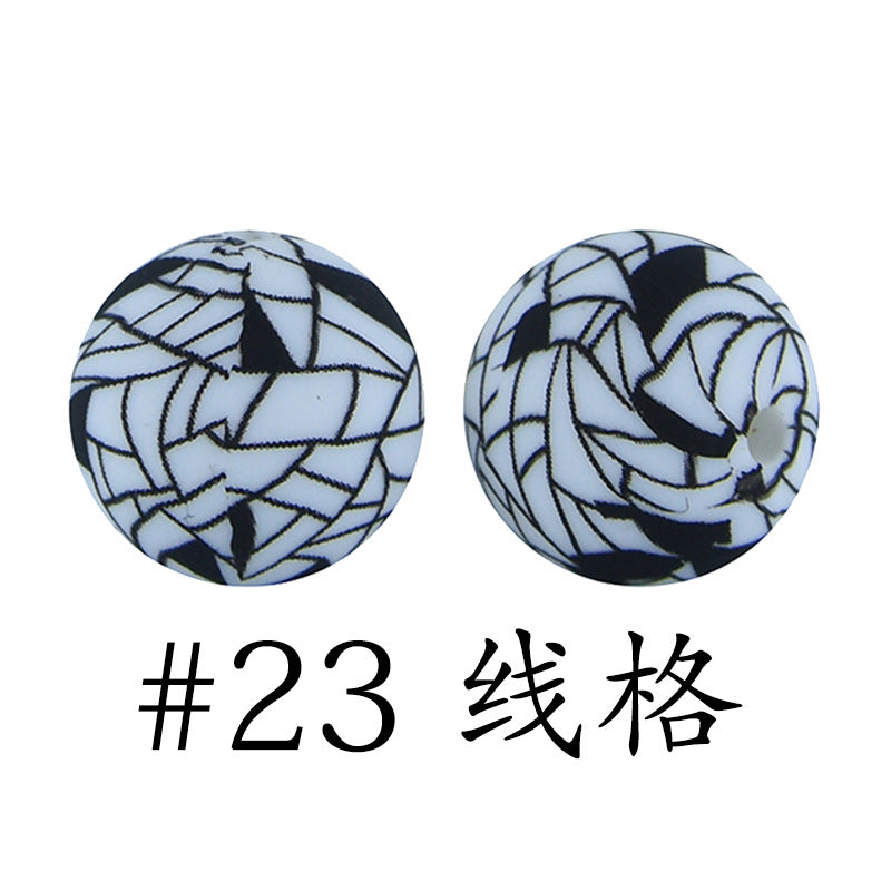 Wholesale 50pcs 16mm Print Silicone Beads Colorful Silicone Water Transfer Beads