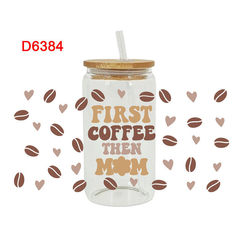 Wholesale Brown Cartoon Cute Coffee Theme 16oz Cup UV DTF Wraps