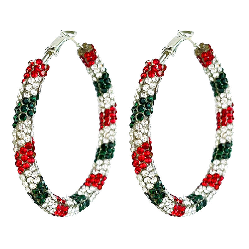 Wholesale 2 Pairs/pack Christmas Color Palette Atmosphere, Big Earrings, Shiny Red Candy Rhinestone Earrings