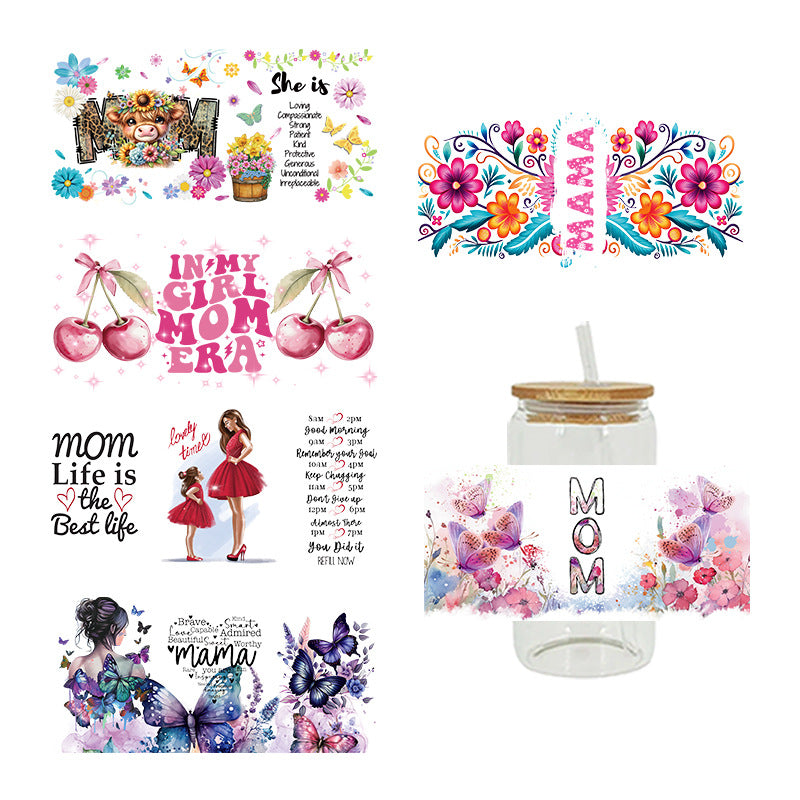Wholesale Cartoon Cute Mother' s Day Theme 16oz Cup UV DTF Wraps