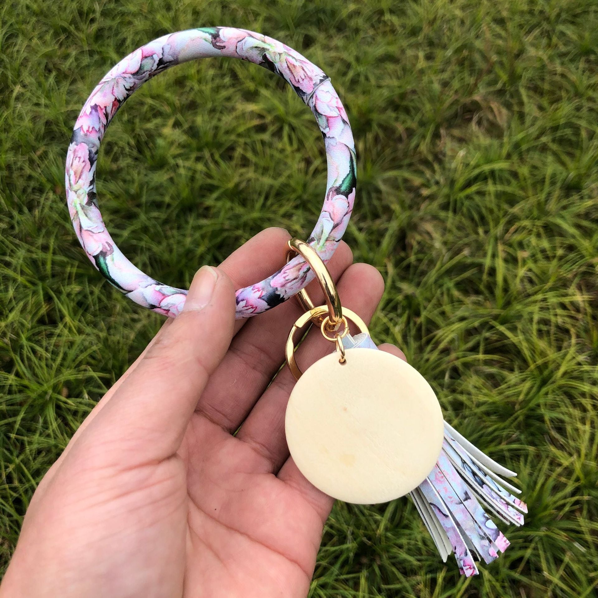Wholesale PU Leather Chinese Style Peony Daffodil Rose Bracelet Keychain
