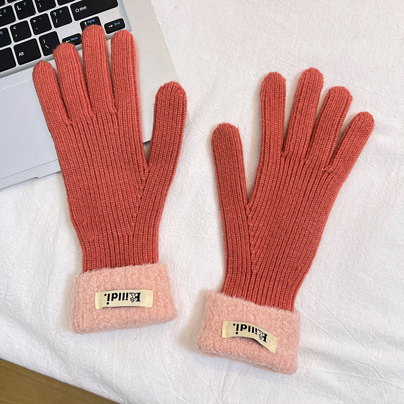 Wholesale Winter Thickened Warm Lambswool Knitted Splicing Gloves