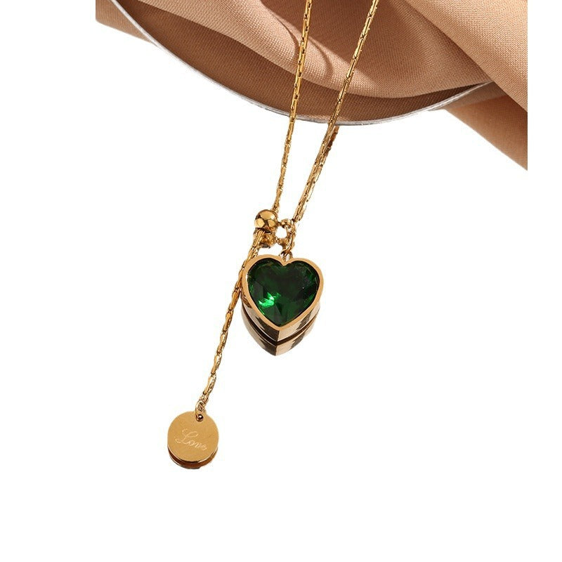 Wholesale Emerald Diamond Heart Titanium Steel Necklace