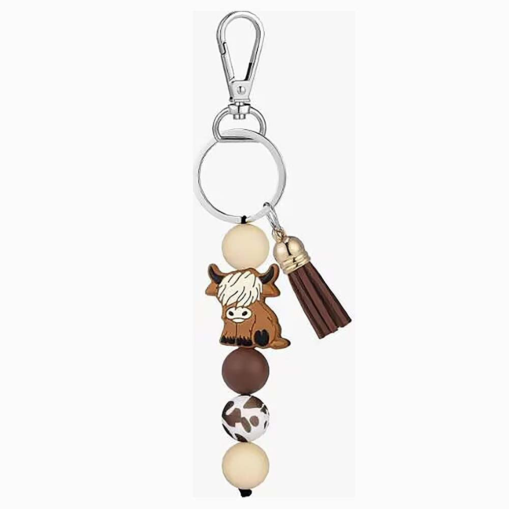 Wholesale Silicone Bead Cartoon Cow Keychain Bag Charm For Couple Birthday Gift And Everyday Use