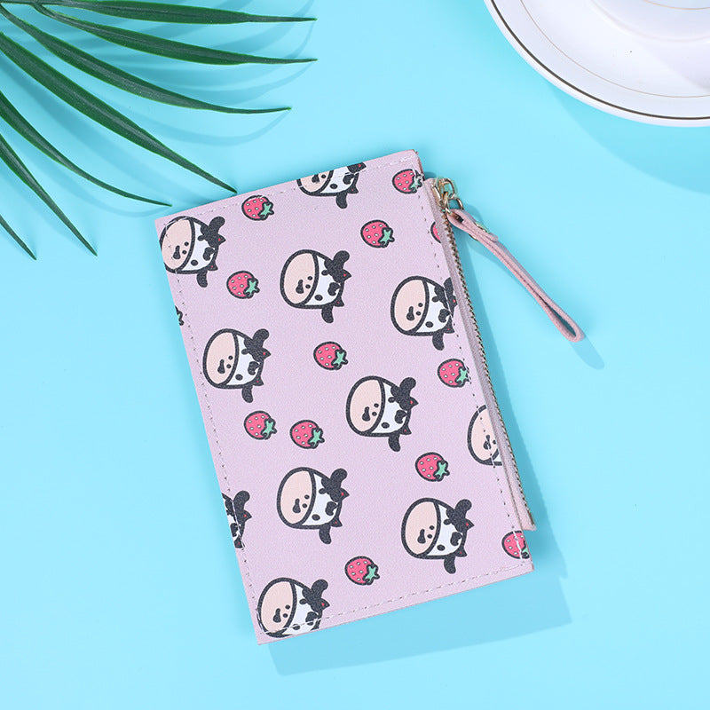 Wholesale Student Cartoon Cow Pattern Female Large Capacity Multi-card Slot PU leather Wallet