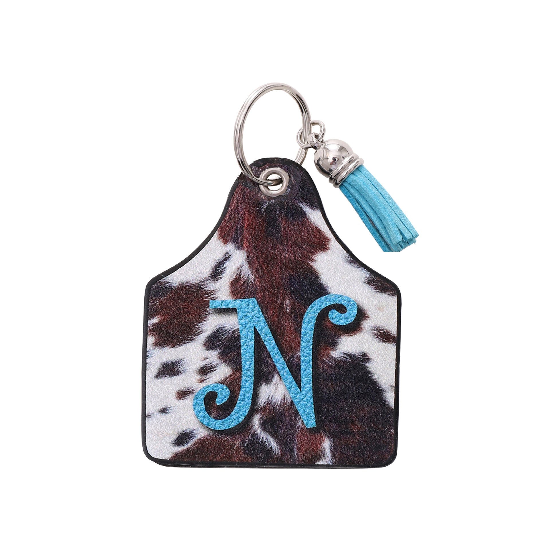 Wholesale Vintage Western Cow Pattern Animal Fur Letter Print Leather Keychain