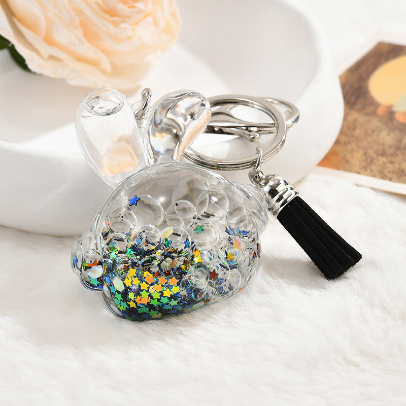 Wholesale colorful acrylic oil bottle tassel keychain