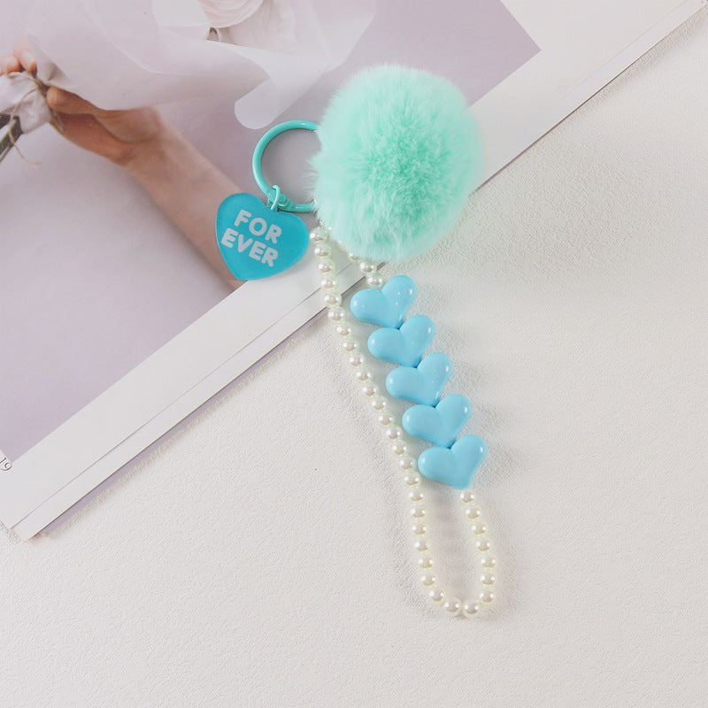 Wholesale Colorful Love Fur Ball Beaded Keychain
