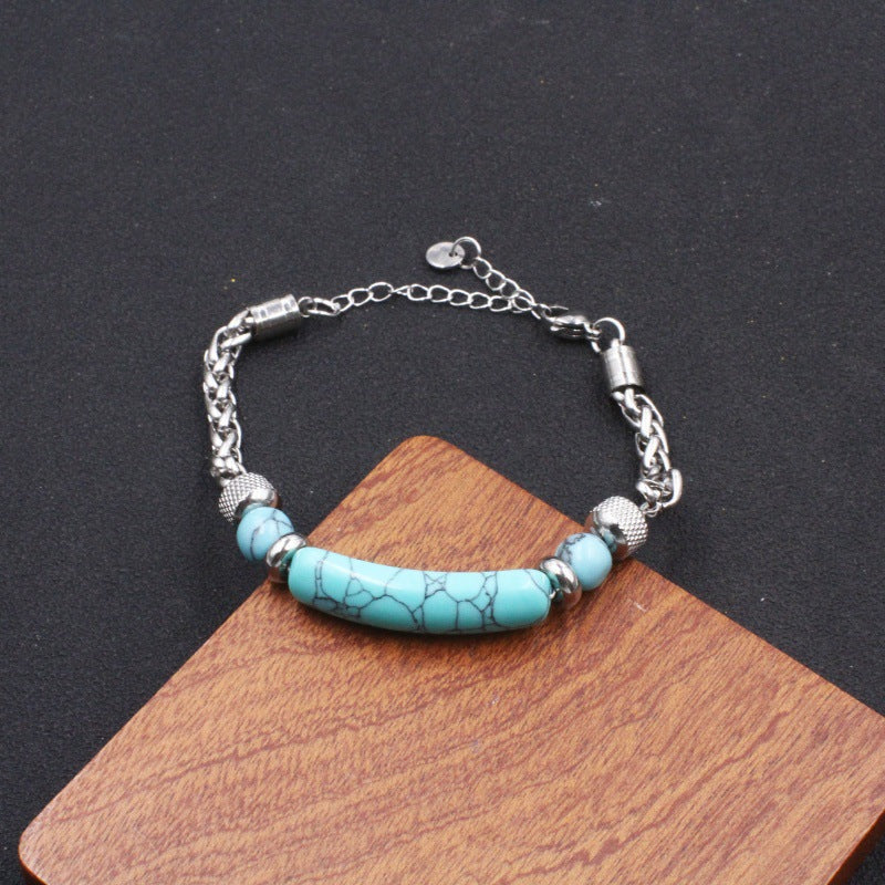 Wholesale Turquoise Patchwork Titanium Steel Bracelets