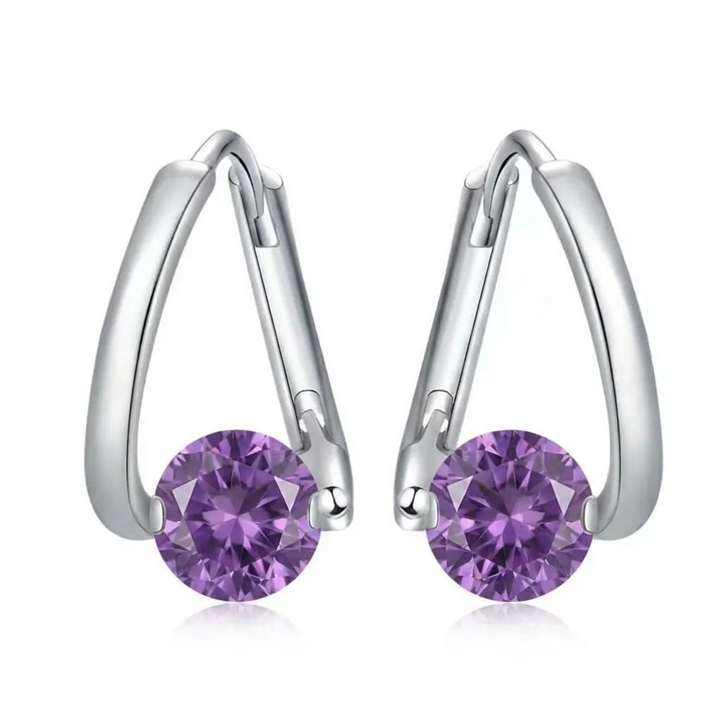 Wholesale Geometric Purple Zirconia Earrings Micropaved Silver Tone Finish For Women Fashion Accessory