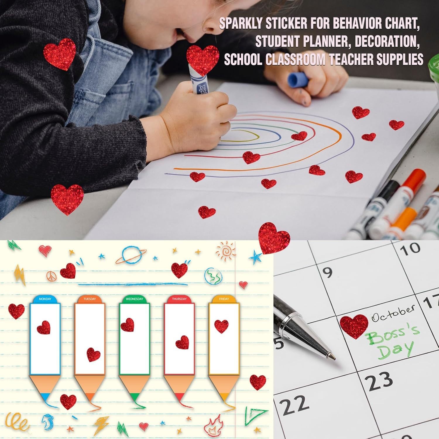 Wholesale Heart Stickers Kids Glitter Love Stickers