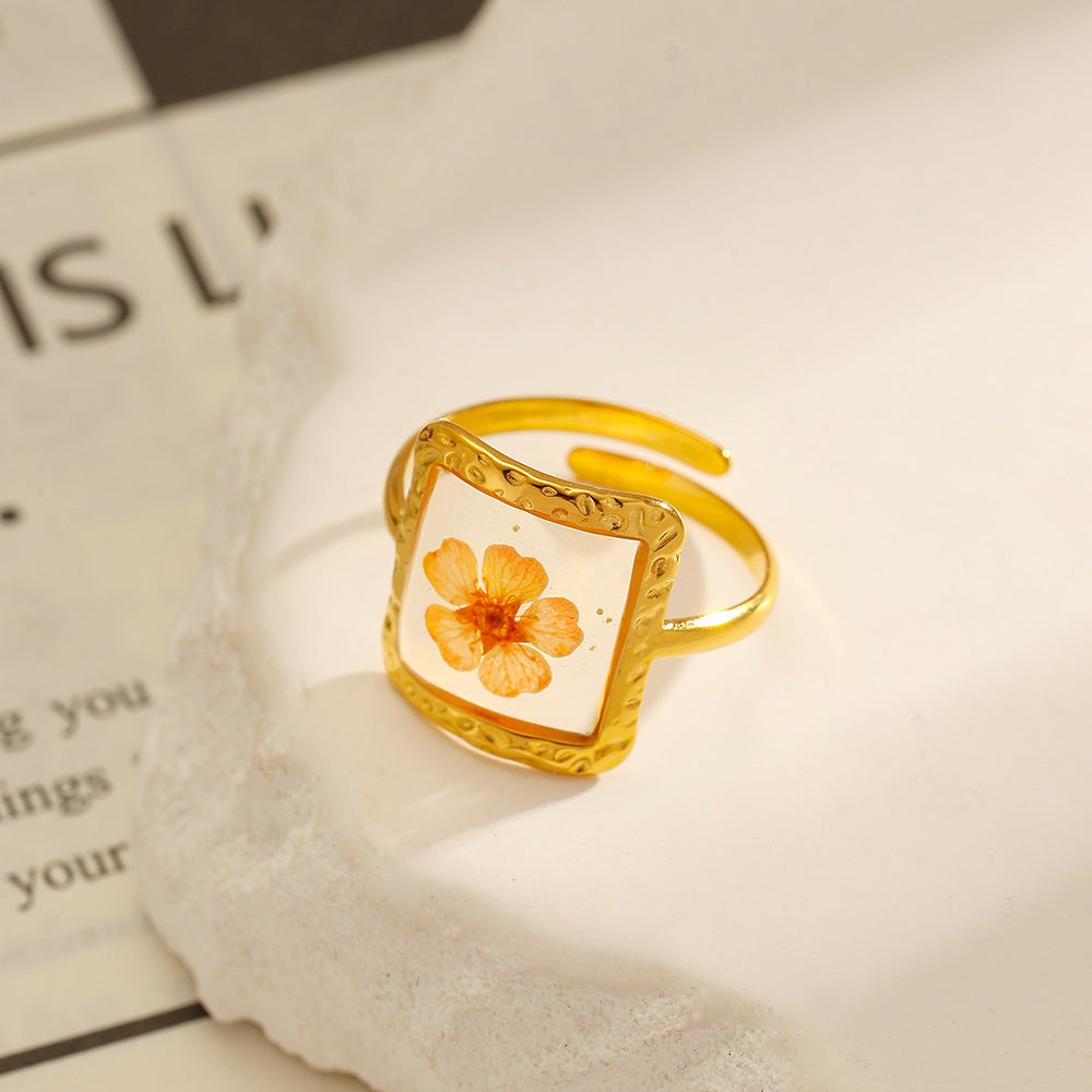 Wholesale Stainless Steel Ring Luxury Golden Dried Flowers Not Fade Ring