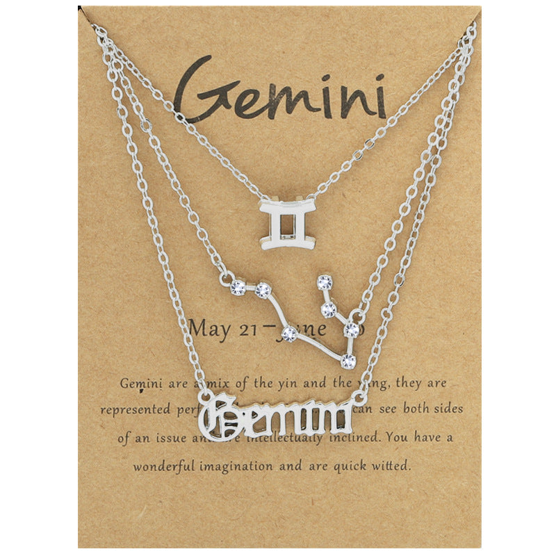 Wholesale Multi-layered Twelve Zodiac Signs Stainless Steel Necklace Set