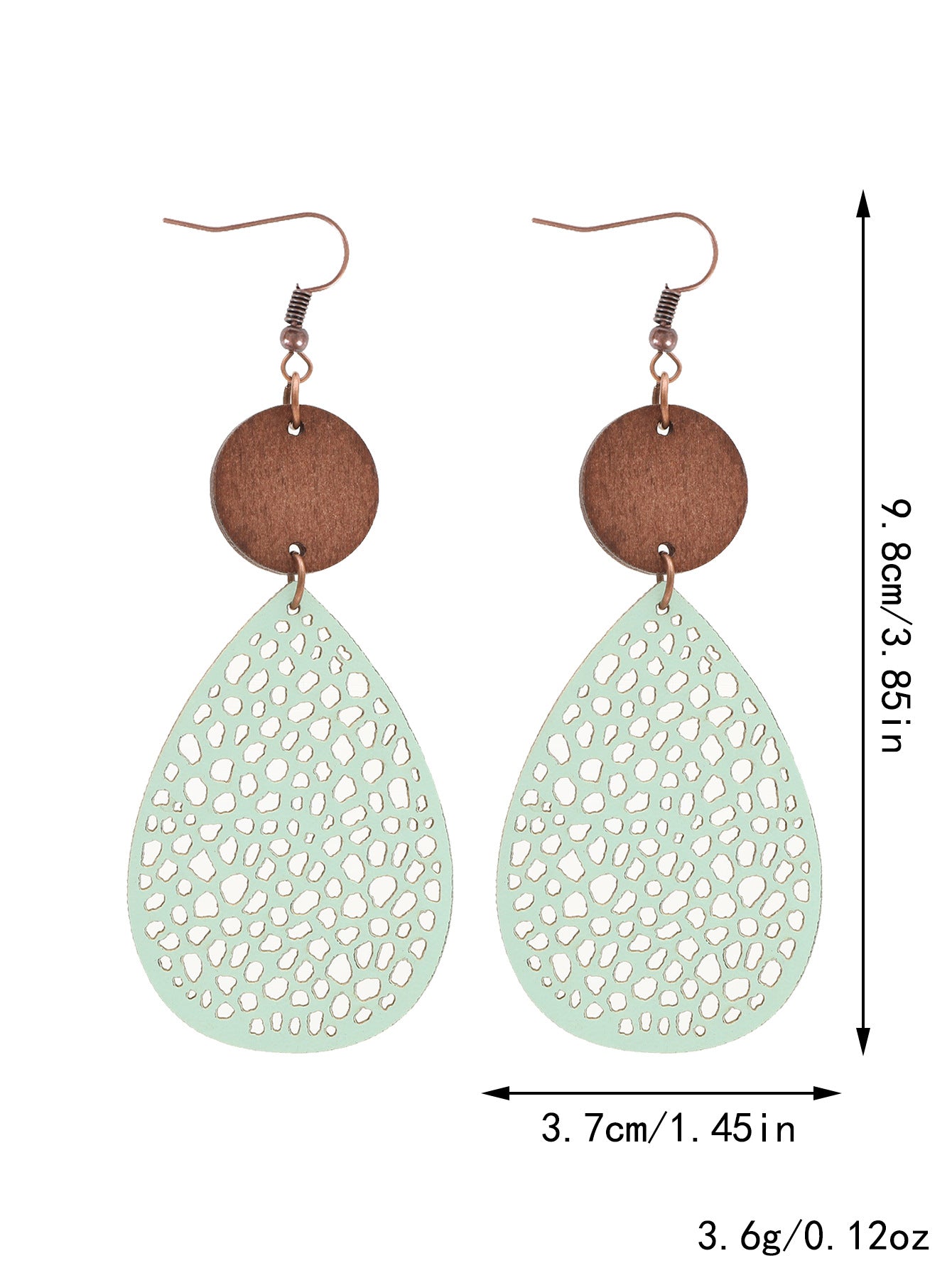 Wholesale Drop-shaped Hollow-out Leather and Wood Combination Mesh Earrings
