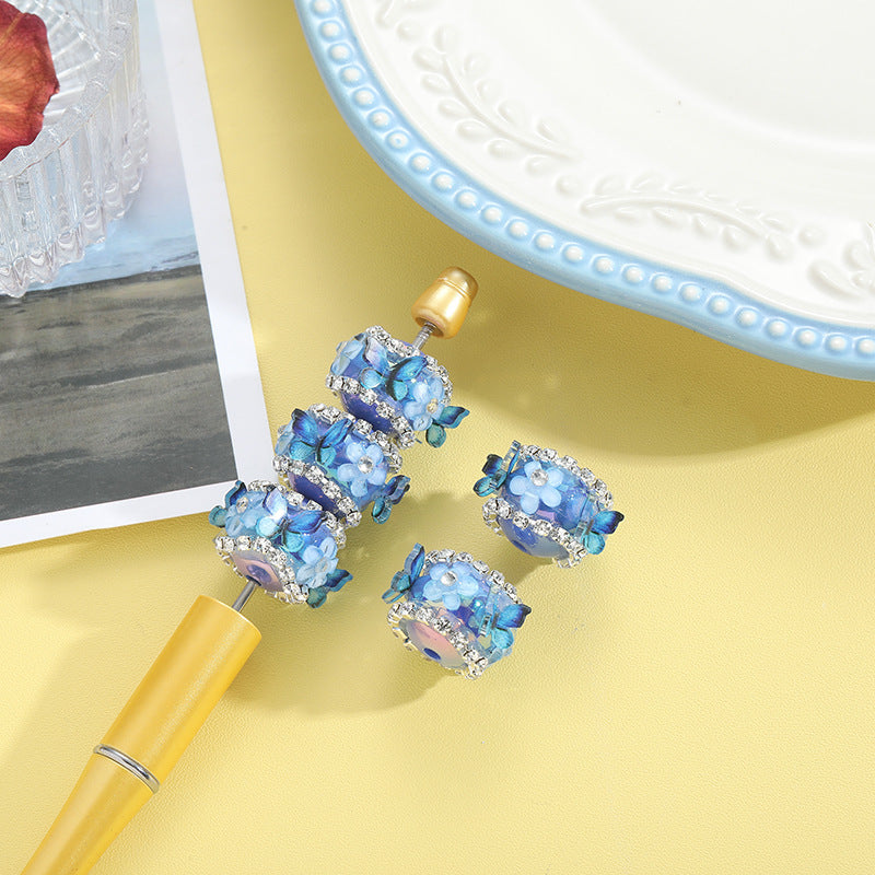 Wholesale 10pcs Rhinestone Butterfly Beaded Straight Hole DIY Acrylic Beads