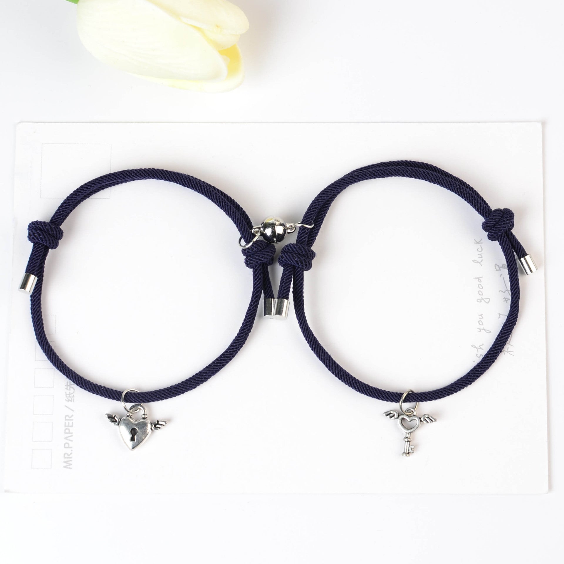 Wholesale Couple Key Lock Magnetic Suction Bracelet Hand Woven