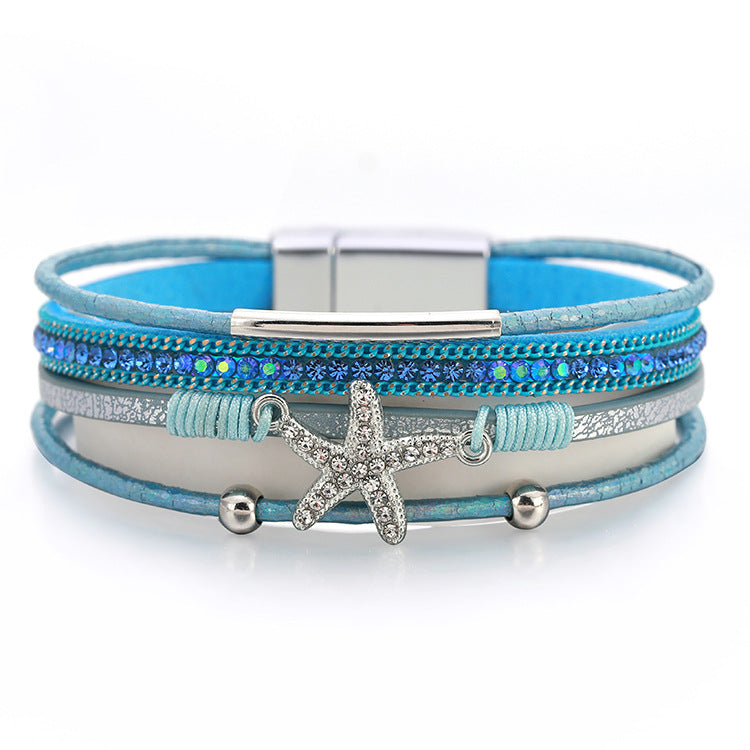 Wholesale Multi-layer Diamond Starfish Bracelet