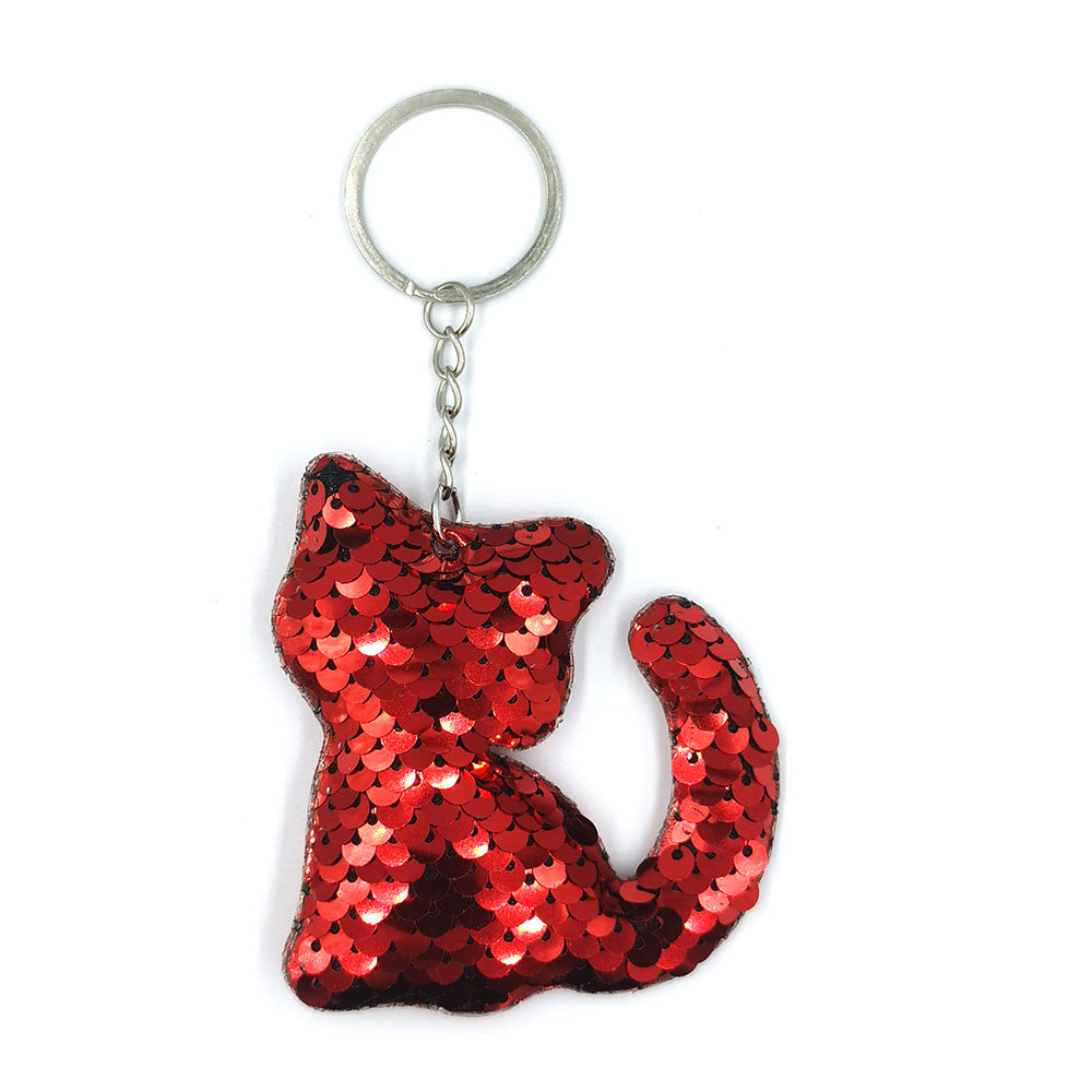Wholesale Fish Scale PET Glitter Reflective Glossy Cat Keychains