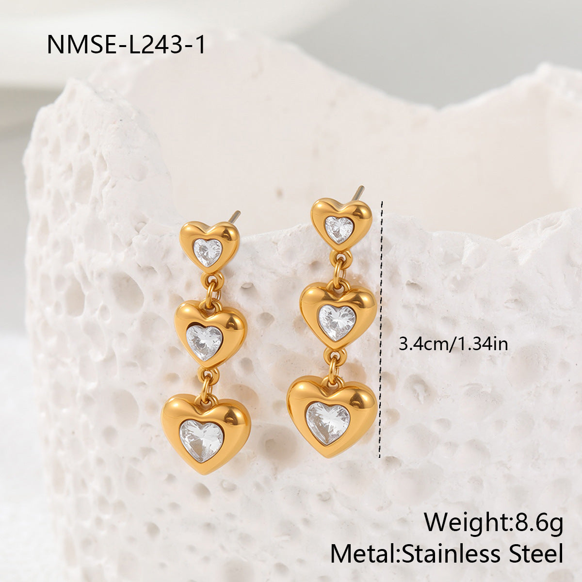 Wholesale  Heart-shaped Zircon Stainless Steel Earrings