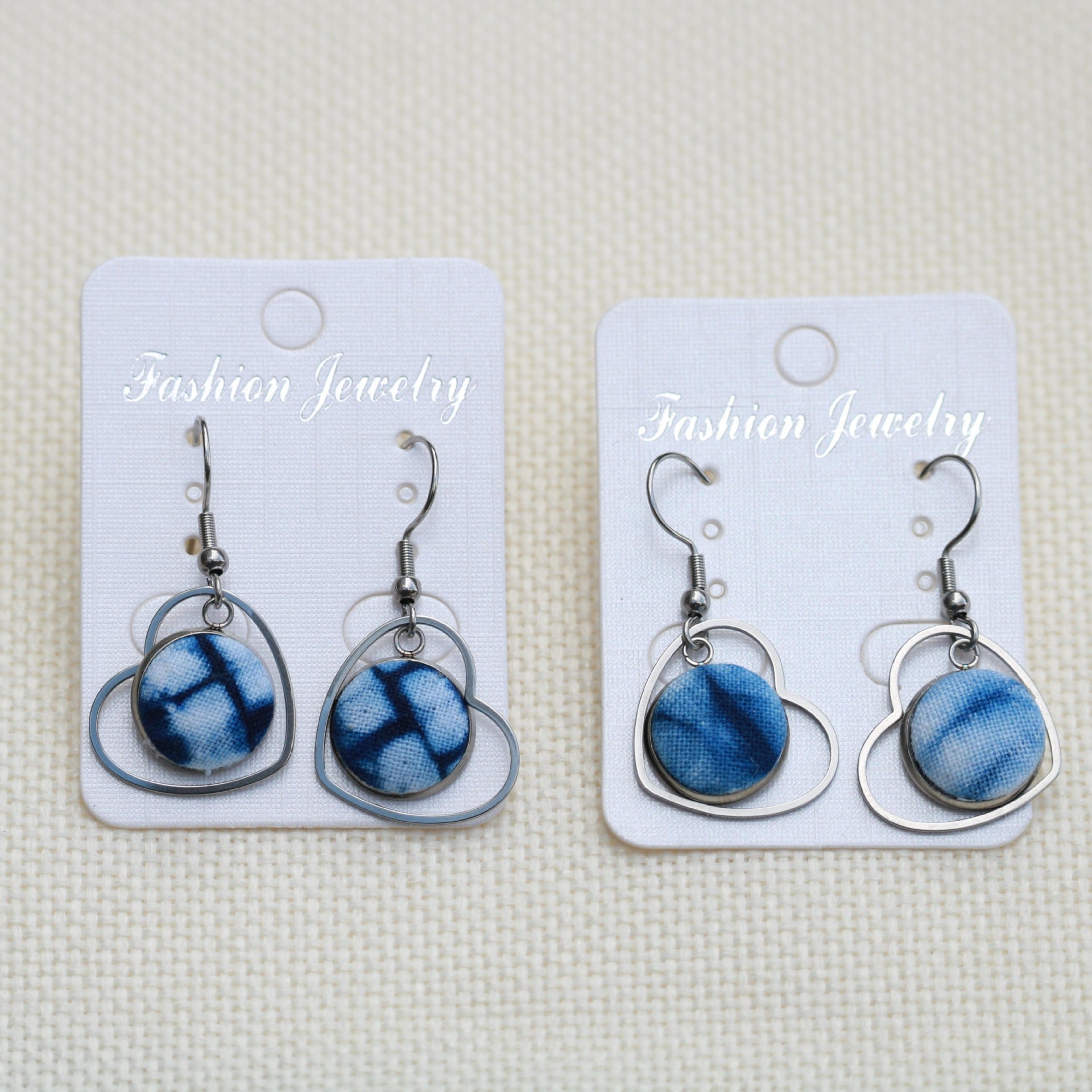 Wholesale Ethnic Style Earrings Tie-Dye Blue Dye Batik Hand-Woven Fabric Buckle Earrings Earrings