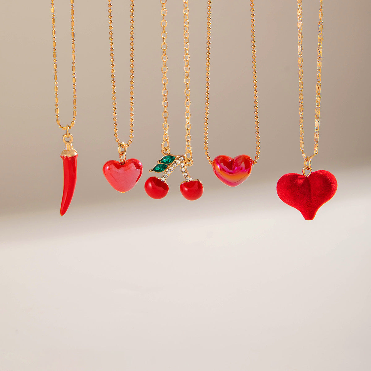 Wholesale Valentine's Day Love Cherry Water Diamond Pendant Necklace