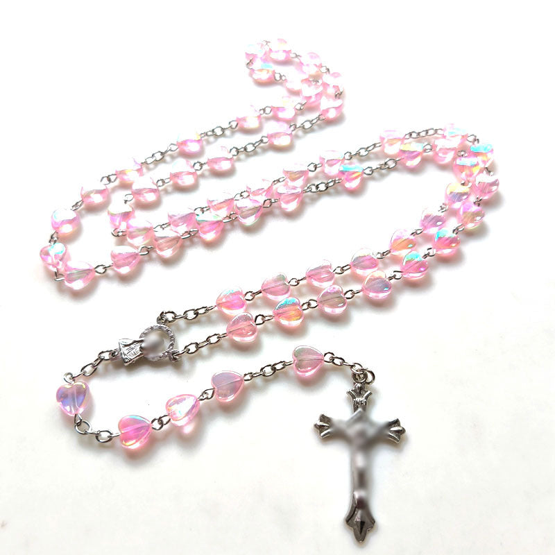Wholesale Cross Pink Heart Necklace Sweet Necklace
