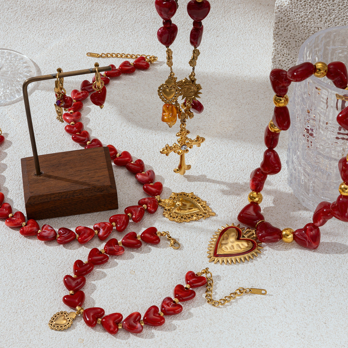 Wholesale Stainless Steel Heart Beaded Necklace Collarbone Chain