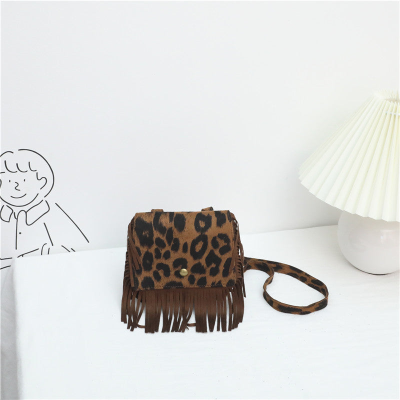 Wholesale Suede Leopard Print Tassel Kids Messenger Bag