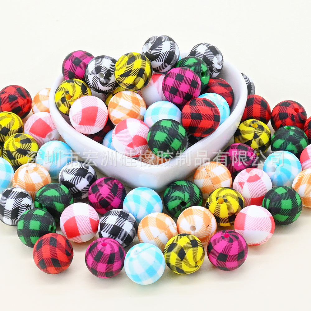 Wholesale 10pcs/pack Plaid Watermark Food Grade Silicone  DIY Round Beads