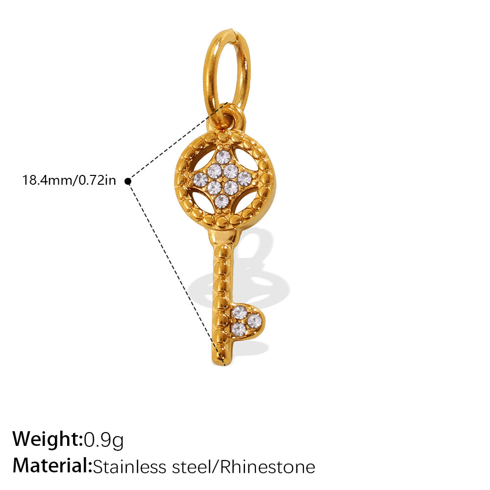 Wholesale Stainless steel gold-colored diamond-studded key cross pendant