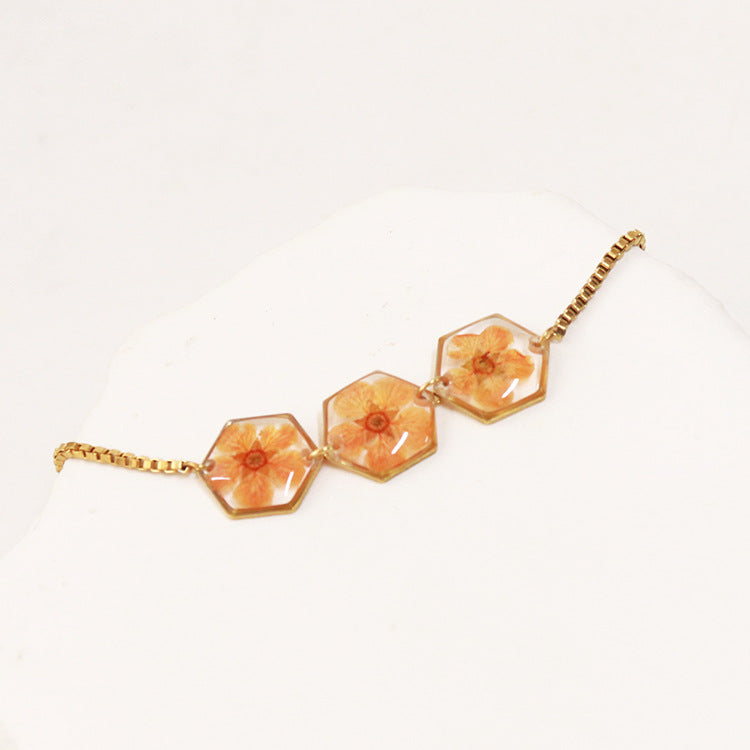 Wholesale 6pcs Real Flower Pearl Bush Hexagonal Everlasting Flower Bracelet
