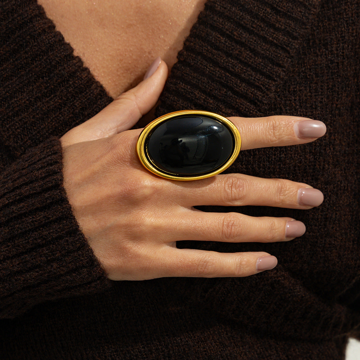 Wholesale Red gemstone geometric oval wide-faced ring