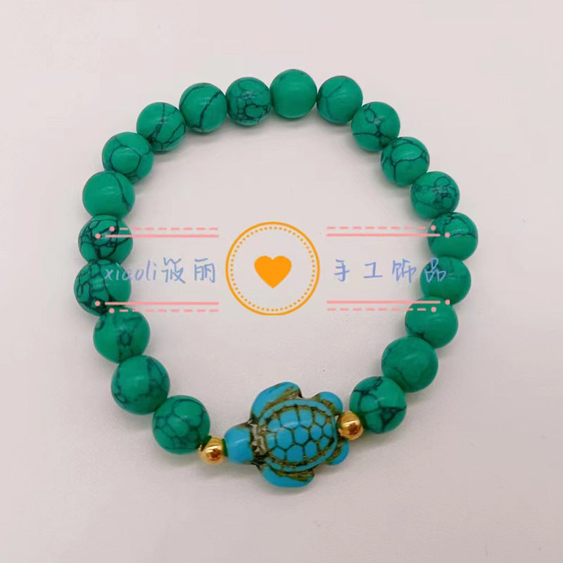 Wholesale Turtle Starfish Elastic Beaded White Blue Turquoise Bracelet