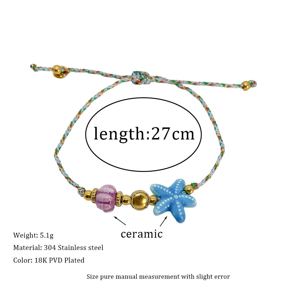 Wholesale  Ocean Starfish Ceramic  Bohemian Adjustable Titanium Steel Bracelet