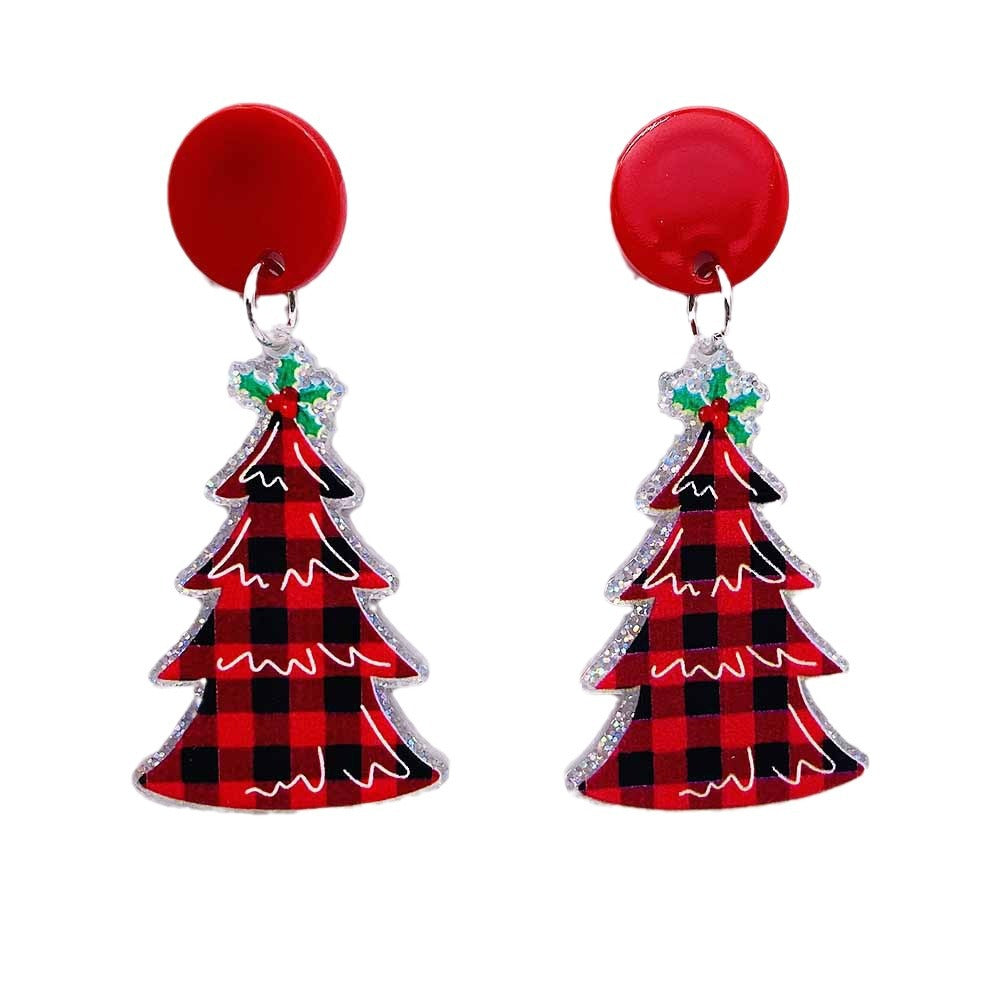 Wholesale Christmas Leopard Print Red Plaid Christmas Tree Acrylic Earrings