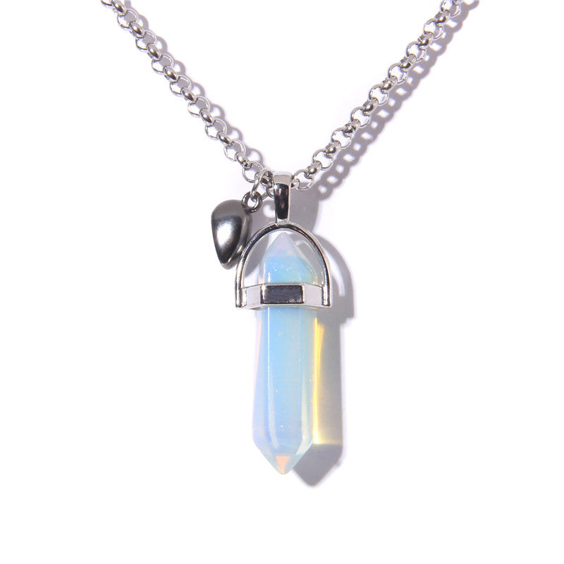 Wholesale Love Magnetic Buckle Couple Natural Hexagonal Column Raw Stone Pendant Necklaces