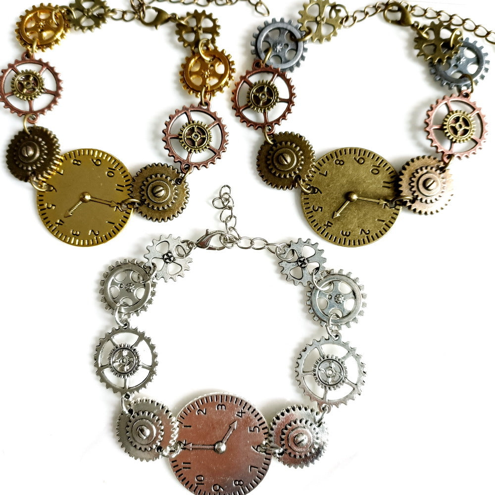 Wholesale Retro Industrial Time Dial Clock Mixed Color Gear Steampunk Alloy Bracelet
