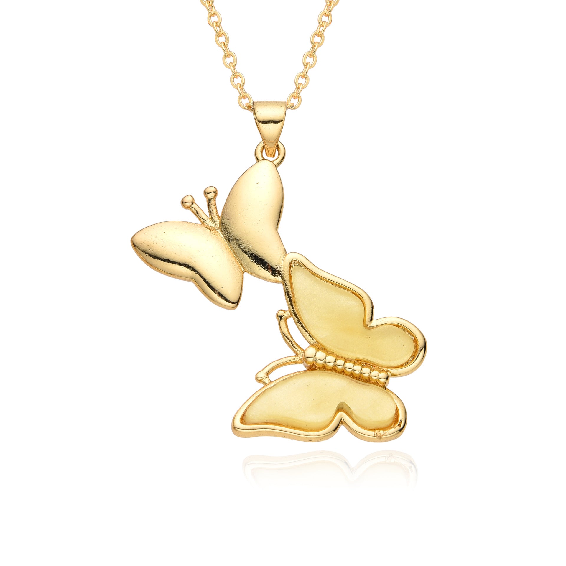 Wholesale Copper Gold Plated Shell Two Butterfly Necklace