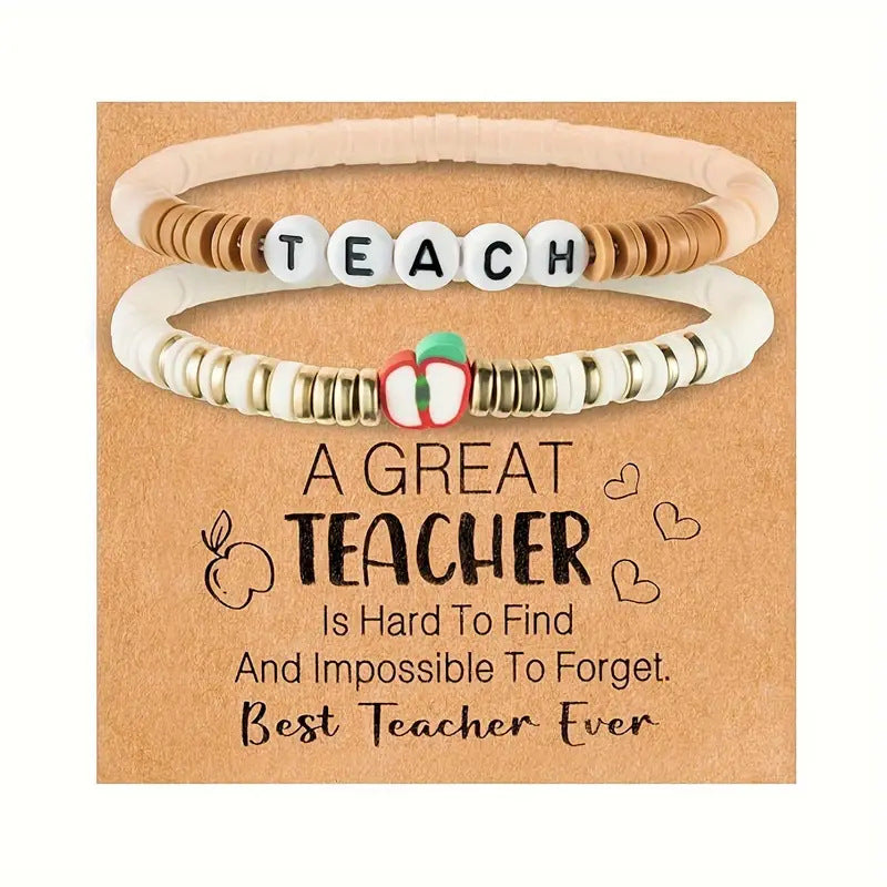 Wholesale Letter Teacher' s Day Soft Ceramic Apple Layered Bracelet Set