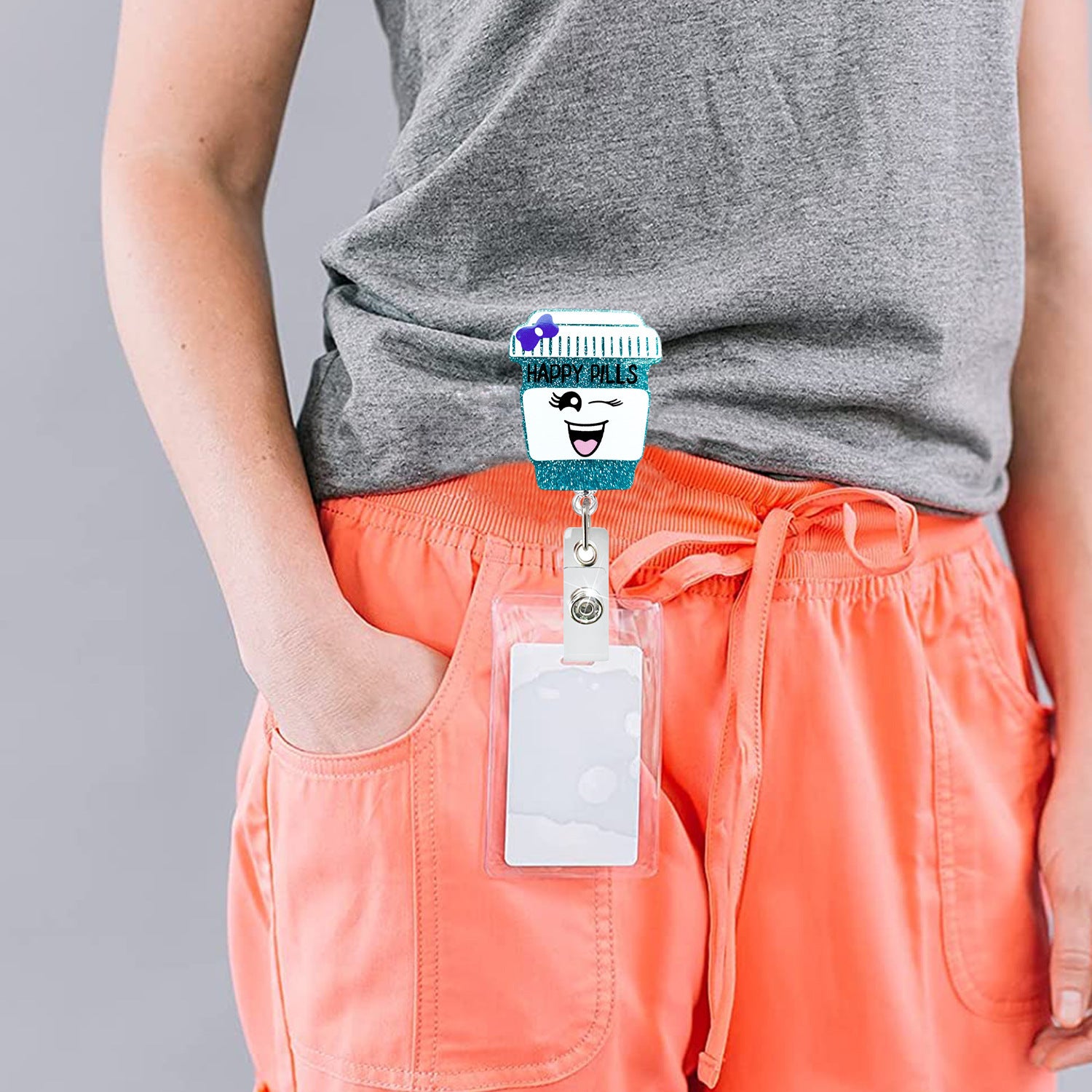 Wholesale Colorful Medicine Bottle Medical Acrylic Retractable Badge Scroll Keychain