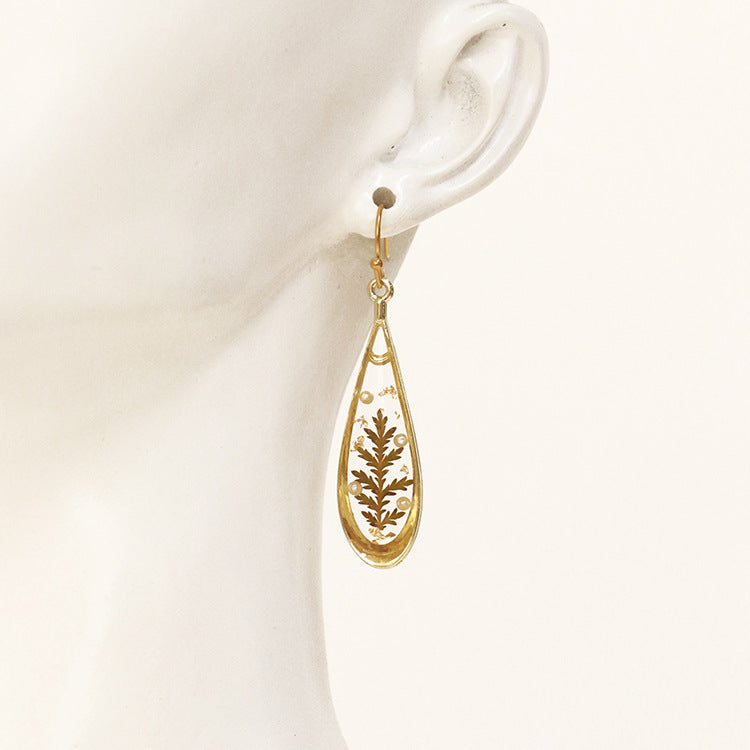 Wholesale 6pcs/pack fashion modern dried flower earrings eternal flower earrings Gold-Plated Retro real flower earrings