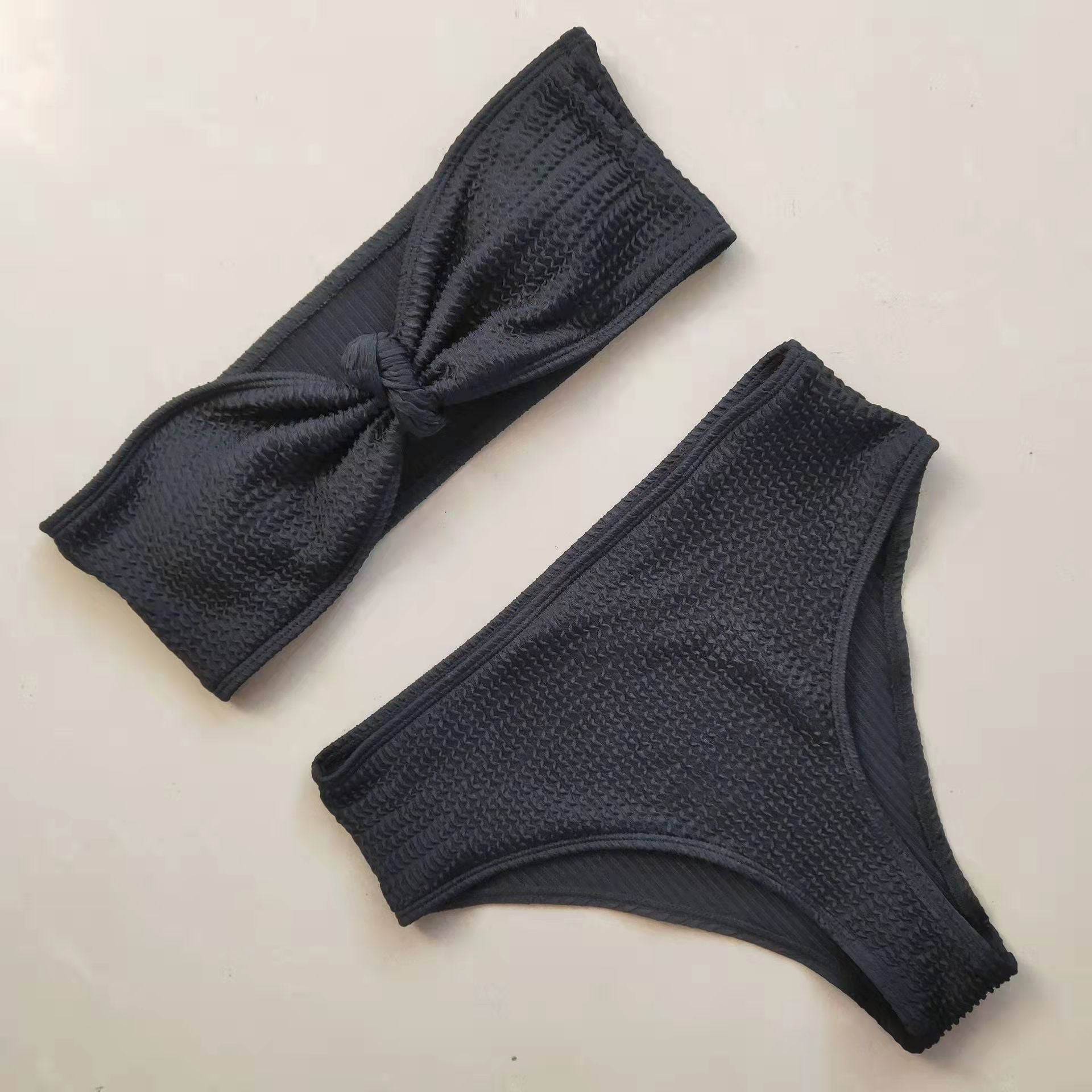 Wholesale Tube Top Split Wavy Fabric High Waist Swimwear