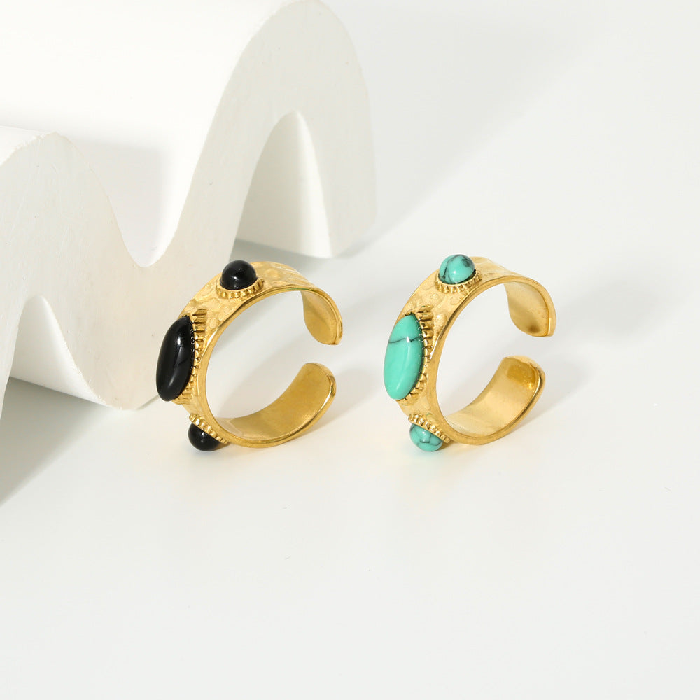 Wholesale 18K Gold Stainless Steel Ring with Natural Stone Opening