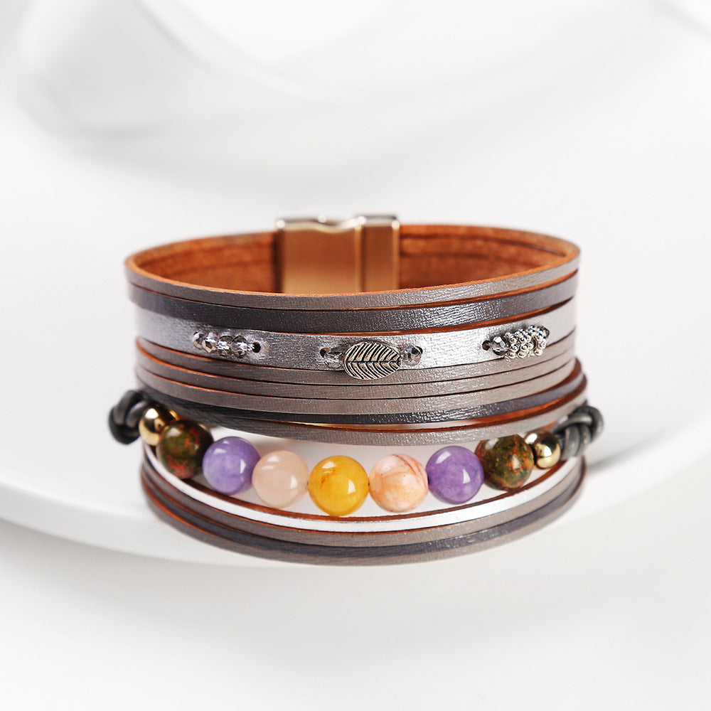 Wholesale Baroque Freshwater Pearl Braided Multi-Layered Leather Bracelet