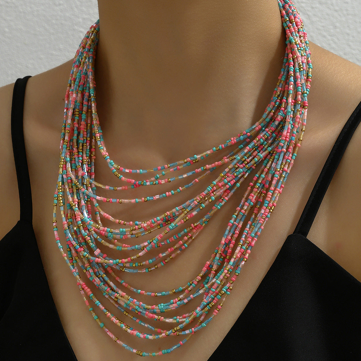 Wholesale Bohemian Ethnic Style Multi-layered Rice Bead Necklace Clavicle Chain