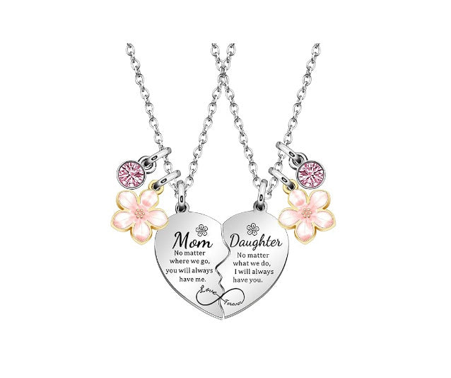 Wholesale Love Flower Mother and Daughter Heart Engraving Necklace