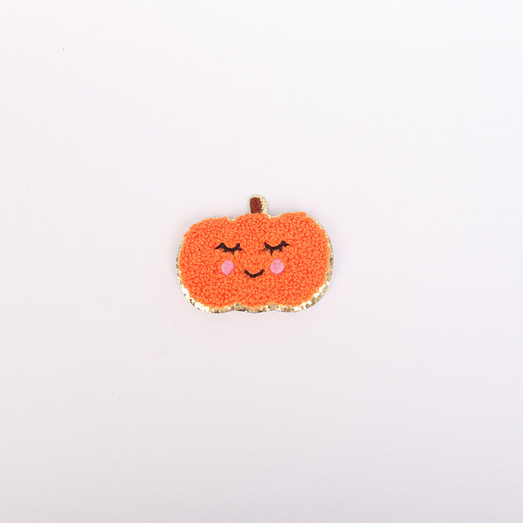 Wholesale Gold Edge  Embroidered Patch Pumpkin Ghost Orange Towel Embroidery DIY Craft Supply For Hats Bags Clothing Accessories