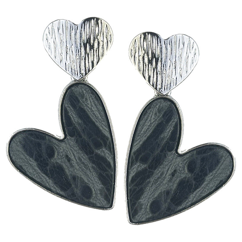 Wholesale 2Pairs/pack Metal Double Heart Embossed Textured Western Leather Earrings