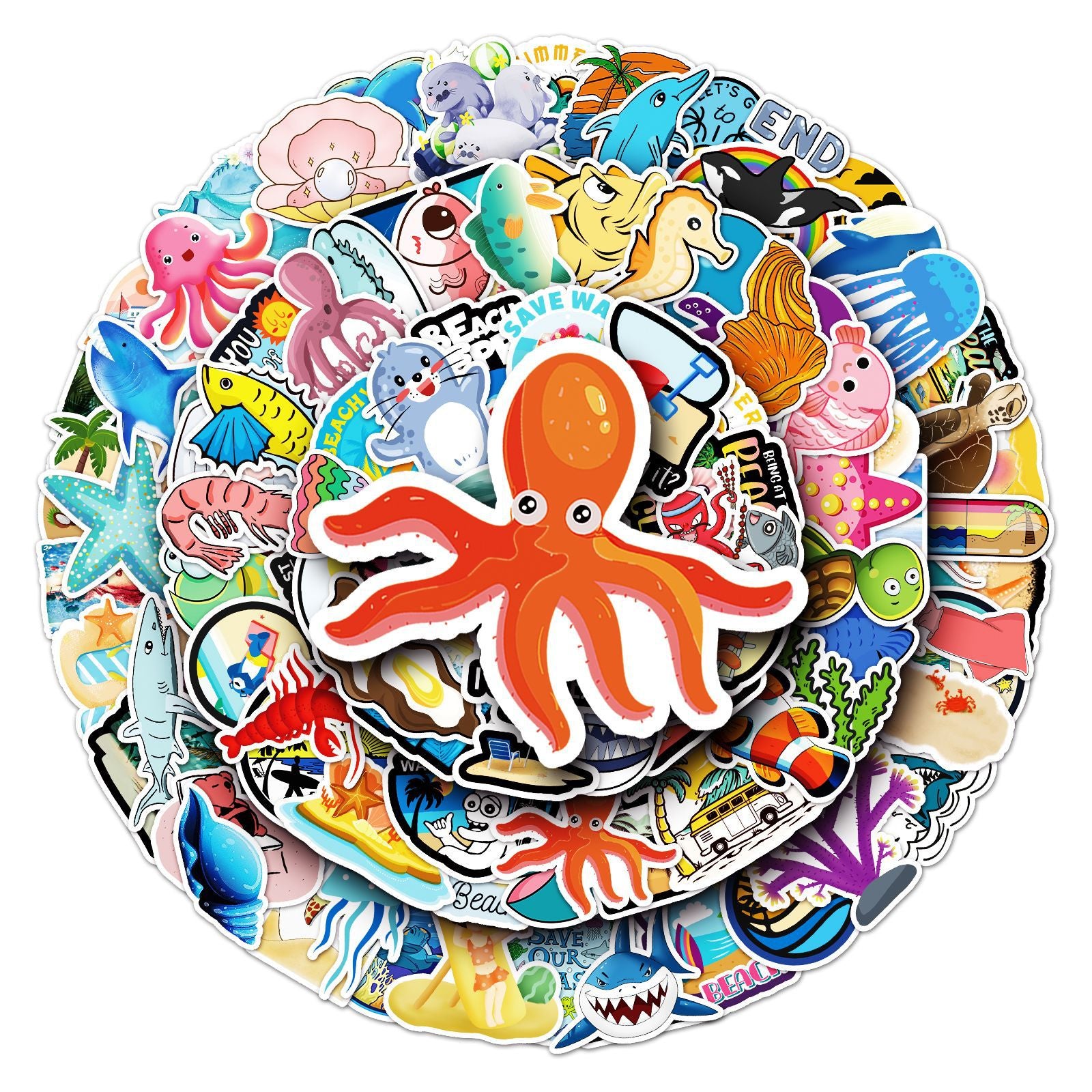 Wholesale 100pcs non-repetitive cartoon marine creature stickers