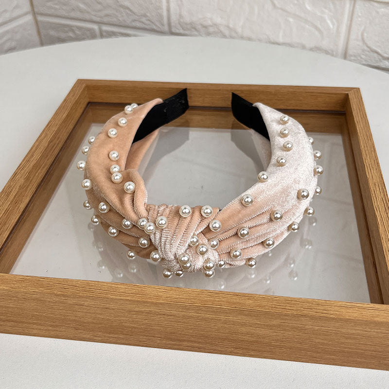 Wholesale Gold Velvet Fabric Beaded Knotted Headband